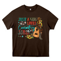 Chocolate Brown just a girl who loves country music Heavy Core Tee - Zillion Design Studio