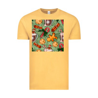 Vintage Mustard christmas hot chocolate and cookies seamless pattern Vintage Tee - BundleAndBundleShop