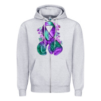 Heather Grey purple and green anal cancer with boxing gloves na Zipper Hoodie - NancyCooperArtShop