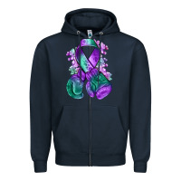 Navy purple and green anal cancer with boxing gloves na Zipper Hoodie - NancyCooperArtShop