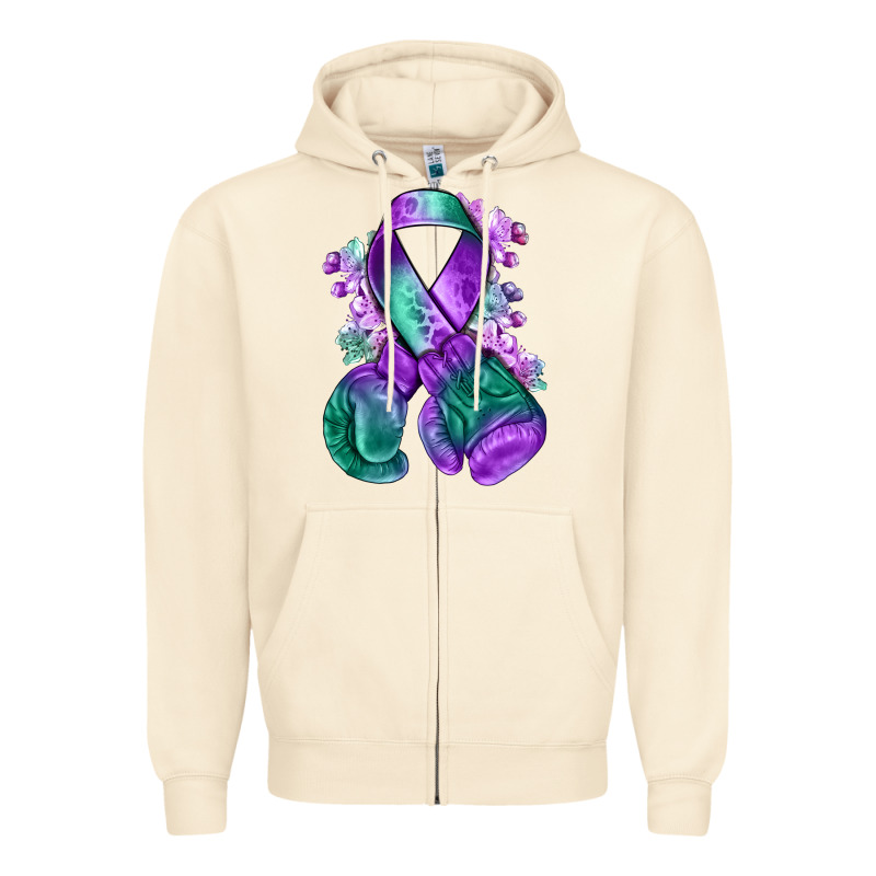 Purple And Green Anal Cancer With Boxing Gloves Na Zipper Hoodie by NancyCooperArtShop | Teevron