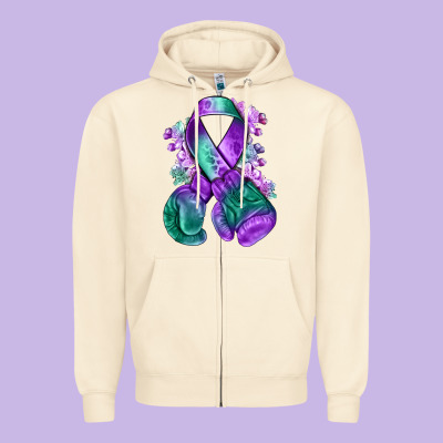 Purple And Green Anal Cancer With Boxing Gloves Na Zipper Hoodie Designed By Nancycooperartshop