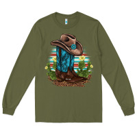 Army Green western boots and hat cactus leopard serape pattern Long Sleeve Tee - BarkalooDesign