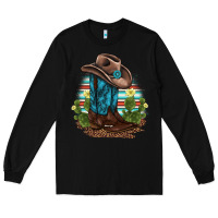 Black western boots and hat cactus leopard serape pattern Long Sleeve Tee - BarkalooDesign