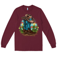 Burgundy western boots and hat cactus leopard serape pattern Long Sleeve Tee - BarkalooDesign