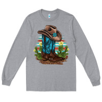 Heather Grey western boots and hat cactus leopard serape pattern Long Sleeve Tee - BarkalooDesign