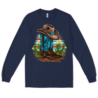 Navy western boots and hat cactus leopard serape pattern Long Sleeve Tee - BarkalooDesign