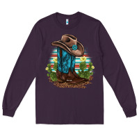 Plum western boots and hat cactus leopard serape pattern Long Sleeve Tee - BarkalooDesign