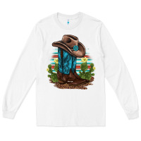 White western boots and hat cactus leopard serape pattern Long Sleeve Tee - BarkalooDesign