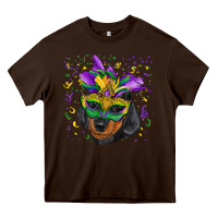 Chocolate Brown Mardi Gras Dachshund Puppy with Mask Heavy Core Tee - RanaPortraitStore