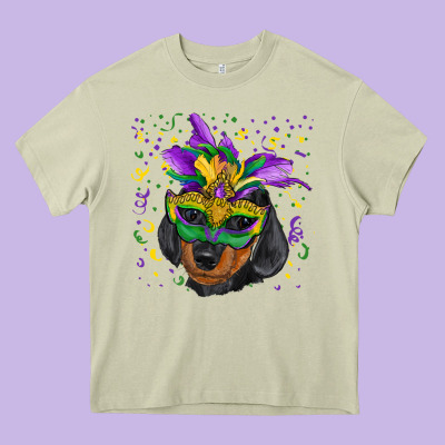 Heavy Core Tee Mardi Gras Dachshund Puppy with Mask