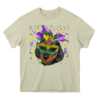 Mossy Mardi Gras Dachshund Puppy with Mask Heavy Core Tee - RanaPortraitStore