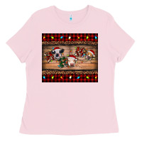 Bubblegum Pink hohoho christmas cows Ladies Tee - RanaPortraitStore