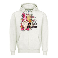 Oatmeal Heather peace gnomie Zipper Hoodie - MaliasSmallBusiness