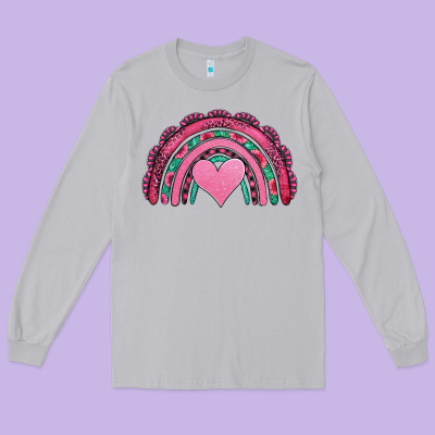 Valentines Day Pink Gemstones Rainbow Long Sleeve Tee Designed By Jasminsmagicworld