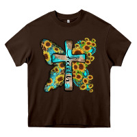 Chocolate Brown faith sunflower cross Heavy Core Tee - Zillion Design Studio