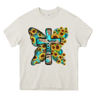 Cream faith sunflower cross Heavy Core Tee - Zillion Design Studio