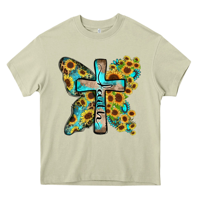 Faith Sunflower Cross Heavy Core Tee by Zillion Design Studio | Teevron