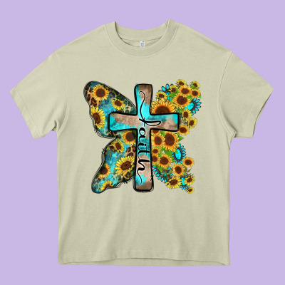 Faith Sunflower Cross Heavy Core Tee Designed By Zillion Design Studio