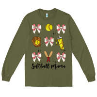 Army Green softball coquette bow Long Sleeve Tee - JahusDesignShop