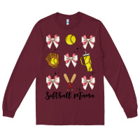 Burgundy softball coquette bow Long Sleeve Tee - JahusDesignShop