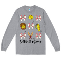 Heather Grey softball coquette bow Long Sleeve Tee - JahusDesignShop
