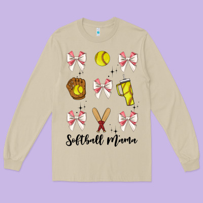 Softball Coquette Bow Long Sleeve Tee Designed By Jahusdesignshop