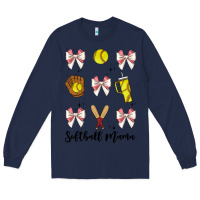 Navy softball coquette bow Long Sleeve Tee - JahusDesignShop