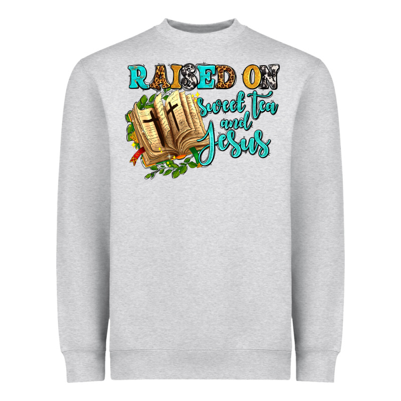 Raised On Sweet Tea And Jesus Heavyweight Sweatshirt by AdoDesignShop | Teevron