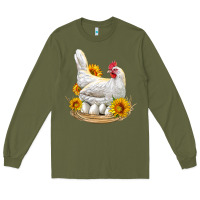 Army Green Perched Chicken With Sunflowers Long Sleeve Tee - LillyAllenDesigns