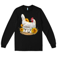 Black Perched Chicken With Sunflowers Long Sleeve Tee - LillyAllenDesigns