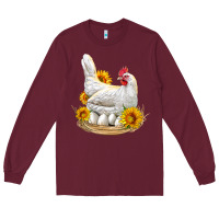 Burgundy Perched Chicken With Sunflowers Long Sleeve Tee - LillyAllenDesigns