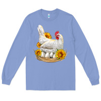 Colony Blue Perched Chicken With Sunflowers Long Sleeve Tee - LillyAllenDesigns