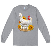 Heather Grey Perched Chicken With Sunflowers Long Sleeve Tee - LillyAllenDesigns
