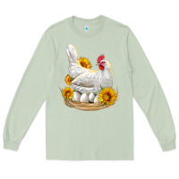 Matcha Perched Chicken With Sunflowers Long Sleeve Tee - LillyAllenDesigns