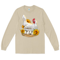 Mushroom Perched Chicken With Sunflowers Long Sleeve Tee - LillyAllenDesigns