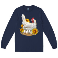 Navy Perched Chicken With Sunflowers Long Sleeve Tee - LillyAllenDesigns