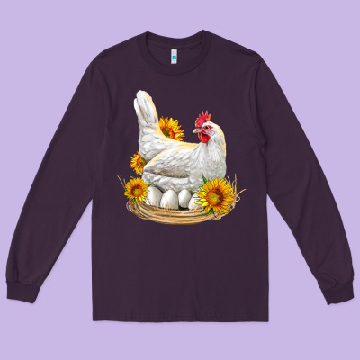 Perched Chicken With Sunflowers Long Sleeve Tee Designed By Lillyallendesigns