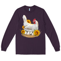Plum Perched Chicken With Sunflowers Long Sleeve Tee - LillyAllenDesigns