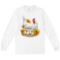 White Perched Chicken With Sunflowers Long Sleeve Tee - LillyAllenDesigns