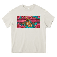 Cream french bulldog floral license plate Heavy Core Tee - Artiststas