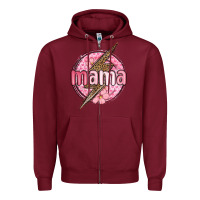 Burgundy mama lightning bolt valentine s day Zipper Hoodie - MaliasSmallBusiness