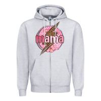 Heather Grey mama lightning bolt valentine s day Zipper Hoodie - MaliasSmallBusiness