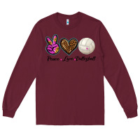 Burgundy peace love volleyball Long Sleeve Tee - BarkalooDesign