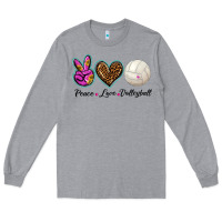 Heather Grey peace love volleyball Long Sleeve Tee - BarkalooDesign
