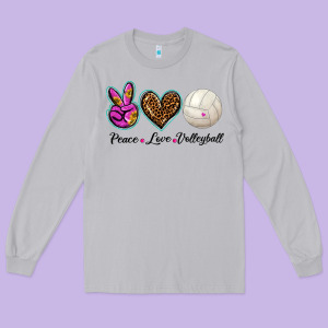 Peace Love Volleyball Long Sleeve Tee Designed By Barkaloodesign