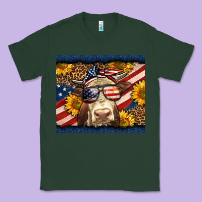 Western 4th Of July Cow Classic Tee Designed By Lillyallendesigns