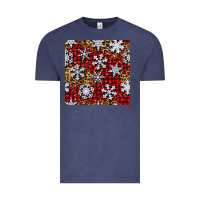 Vintage Denim christmas snow crystals with plaid seamless pattern Vintage Tee - BundleAndBundleShop