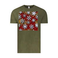 Vintage Olive christmas snow crystals with plaid seamless pattern Vintage Tee - BundleAndBundleShop
