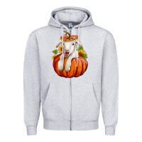Heather Grey fall pumpkin lamb nancy cooper Zipper Hoodie - NancyCooperArtShop